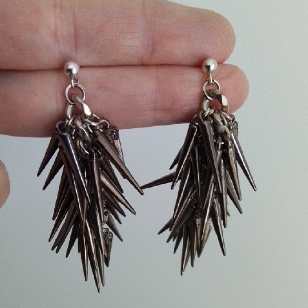 Silver Tone Spike Earrings